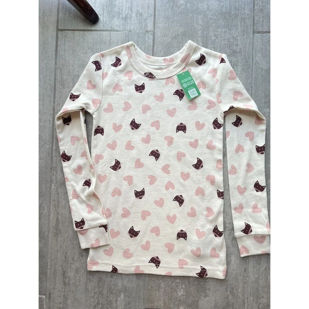 Baby Gap Girls Hearts Cat Long Sleeve Pant 2 Piece Pjs Pajama Set Organic NEW 6